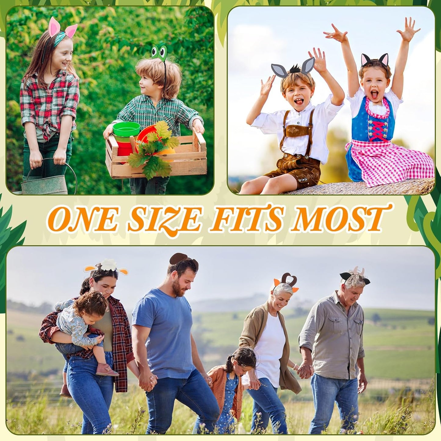 Kigeli 30 Pcs Jungle Animal Safari Ears Headbands for Hair Hoops Photo Booth Props One Birthday Halloween Favors