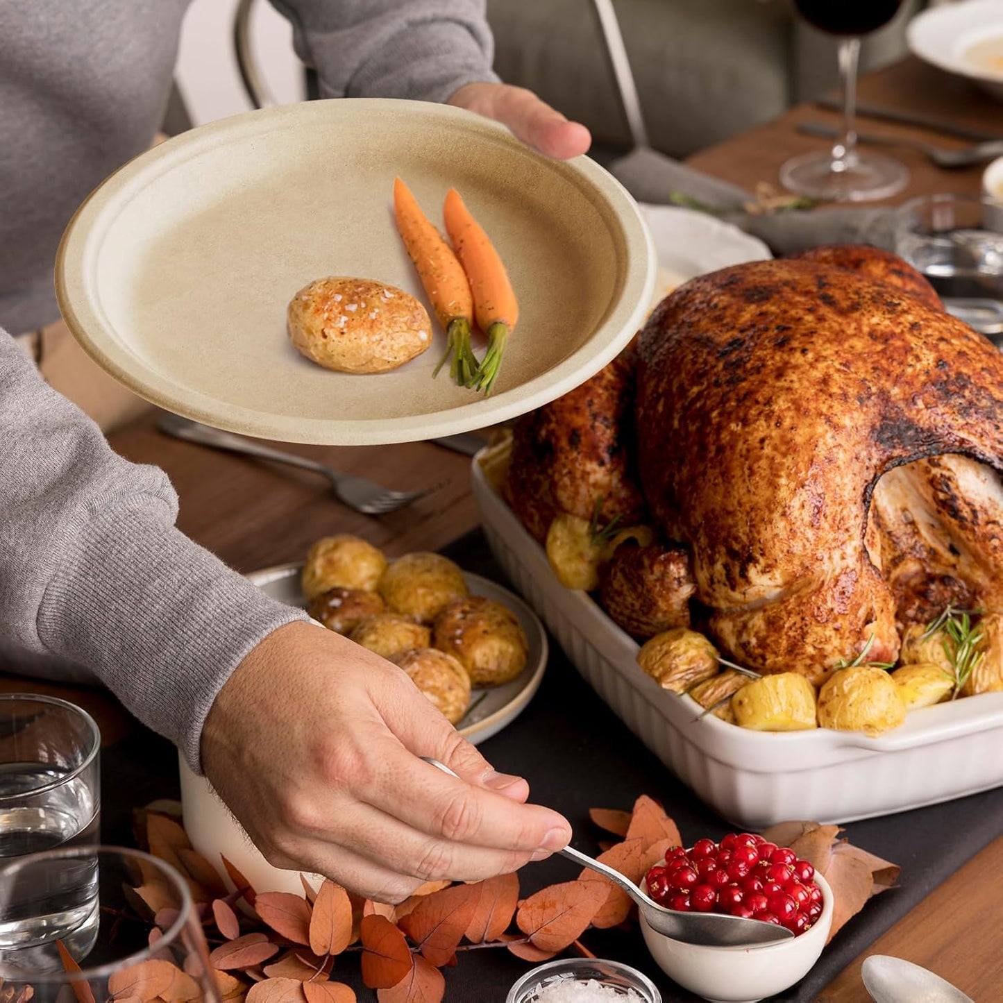 ECOLipak 100% Compostable 10 Inch Paper Plates, 125 Pack Heavy Duty Disposable Biodegradable Eco-friendly Sugarcane Bagasse Plates for Dinner Party Thanksgiving