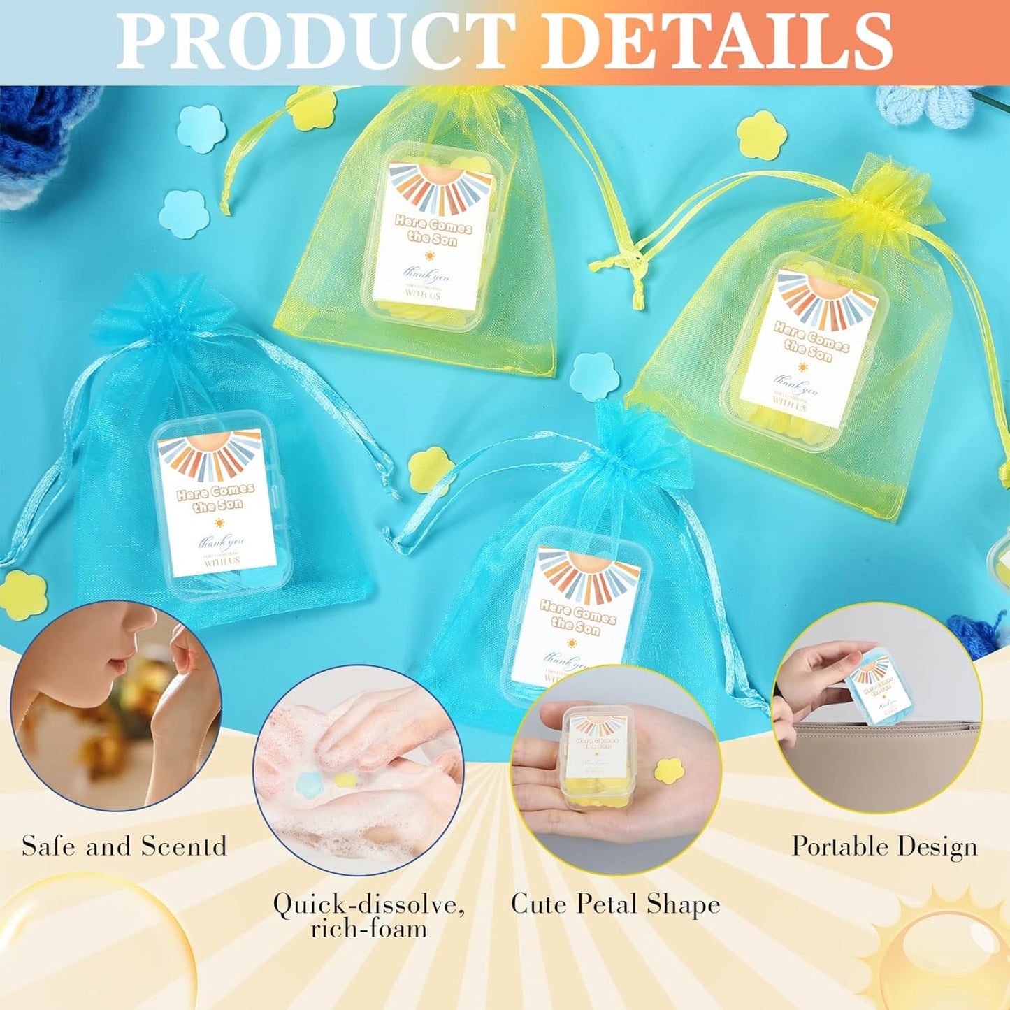 24 Pcs Here Comes The Son Baby Shower Favors