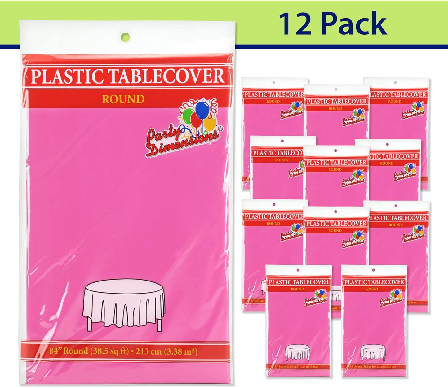Pink Disposable Plastic Tablecloth for Round Tables (12 Pack) 84 inches Table Cloths for Parties, Events & Weddings, Indoors & Outdoors, Plastic Table Cover