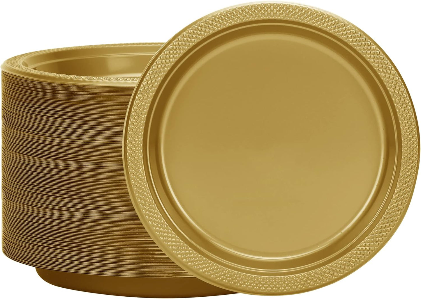 Gold Solid Color Premium Heavy Weight Plastic Dinner Plate (9") 50 Count - Elegant & Durable, Perfect for Parties & Events