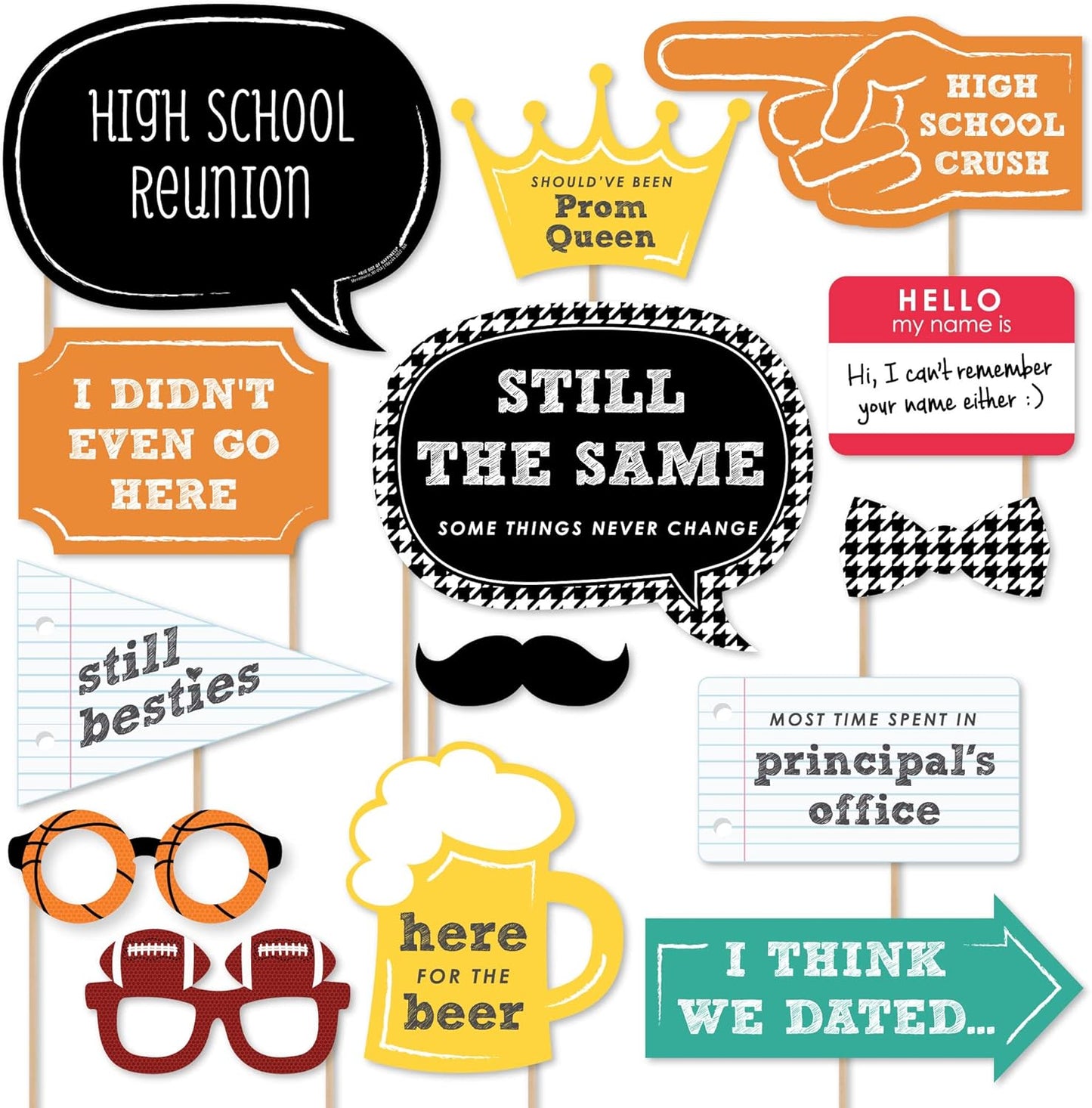Big Dot of Happiness School Reunion Photo Booth Props Kit - 20 Premium Cardstock Party Accessories, Class Memory Picture Props with Sticks