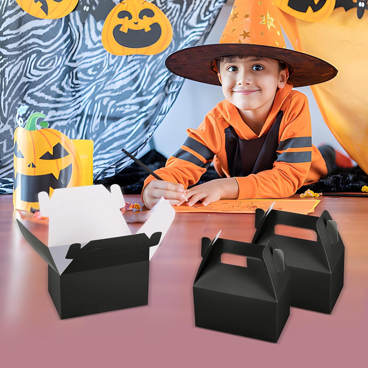 XAGLVV 24 Pack Black Gable Boxes with Handles 6.2x3.5x3.5 Inch Paper Party Favor Gift Box for Wedding Birthday Baby Shower Graduation