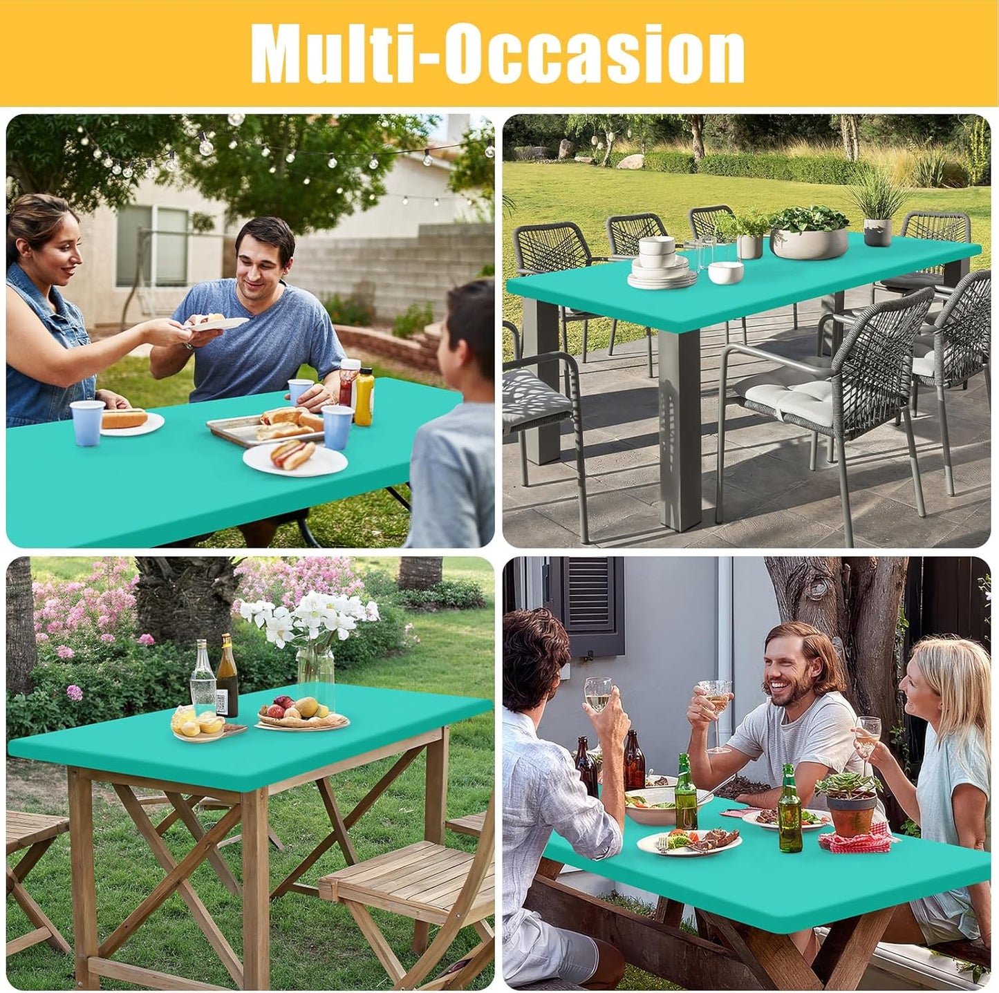 Rectangle Table Cloth, Waterproof Elastic Fitted Tablecloth for 4 Foot Folding Tables, Washable Polyester Tablecloths for Picnic, Camping, Outdoor (Aqua, 30"x48")