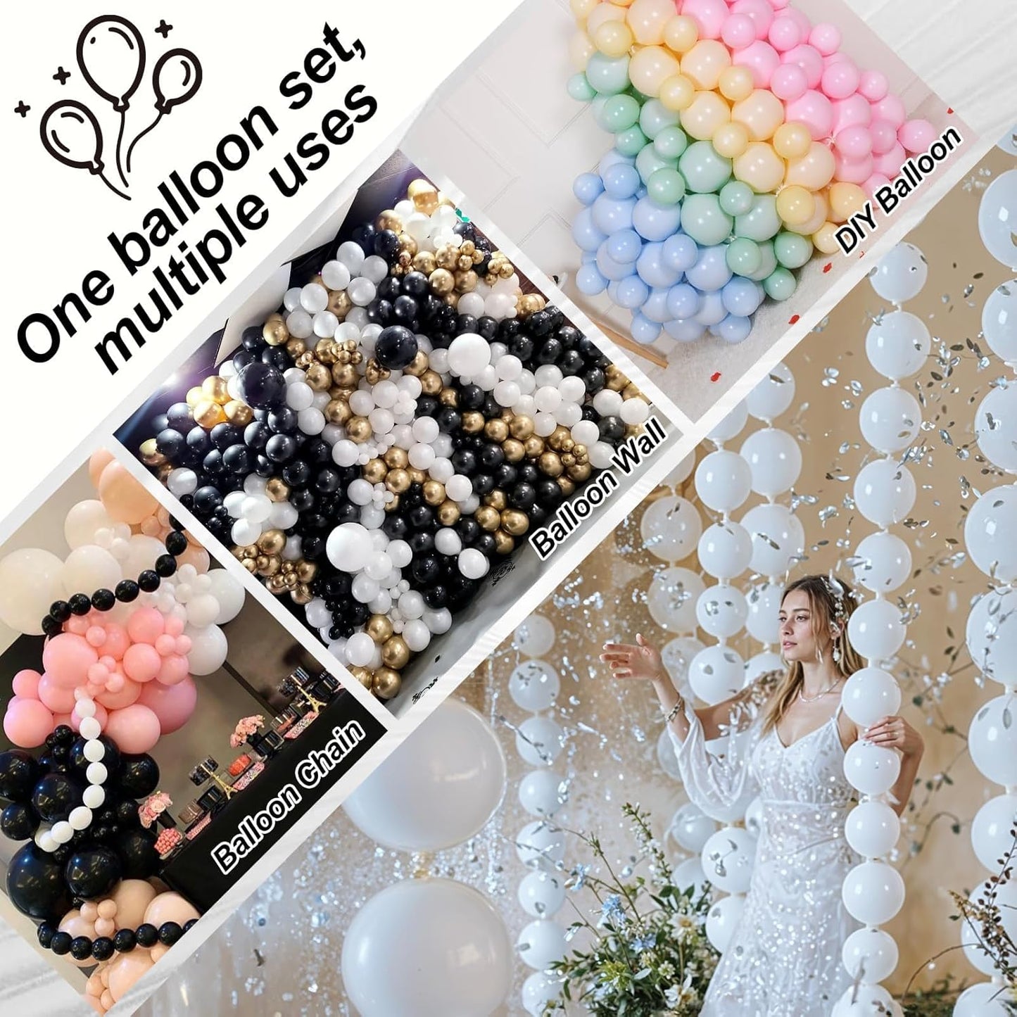 White Quick Link Balloons, 100PCS Linking Balloons for Making Balloon Wall Arch and Chain, Pearl White Linked Balloon for Wedding Birthday Baby Shower Engagement Graduation Party Decorations (10inch)