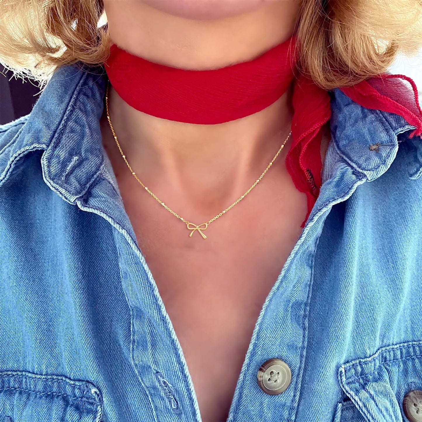 Stocking Stuffers for Women Dainty Bow Necklace 14K Gold Plated Cute Choker Small Pendant Charm Necklaces Teen Gift Trendy Stuff Personalized Jewelry Christmas Gifts