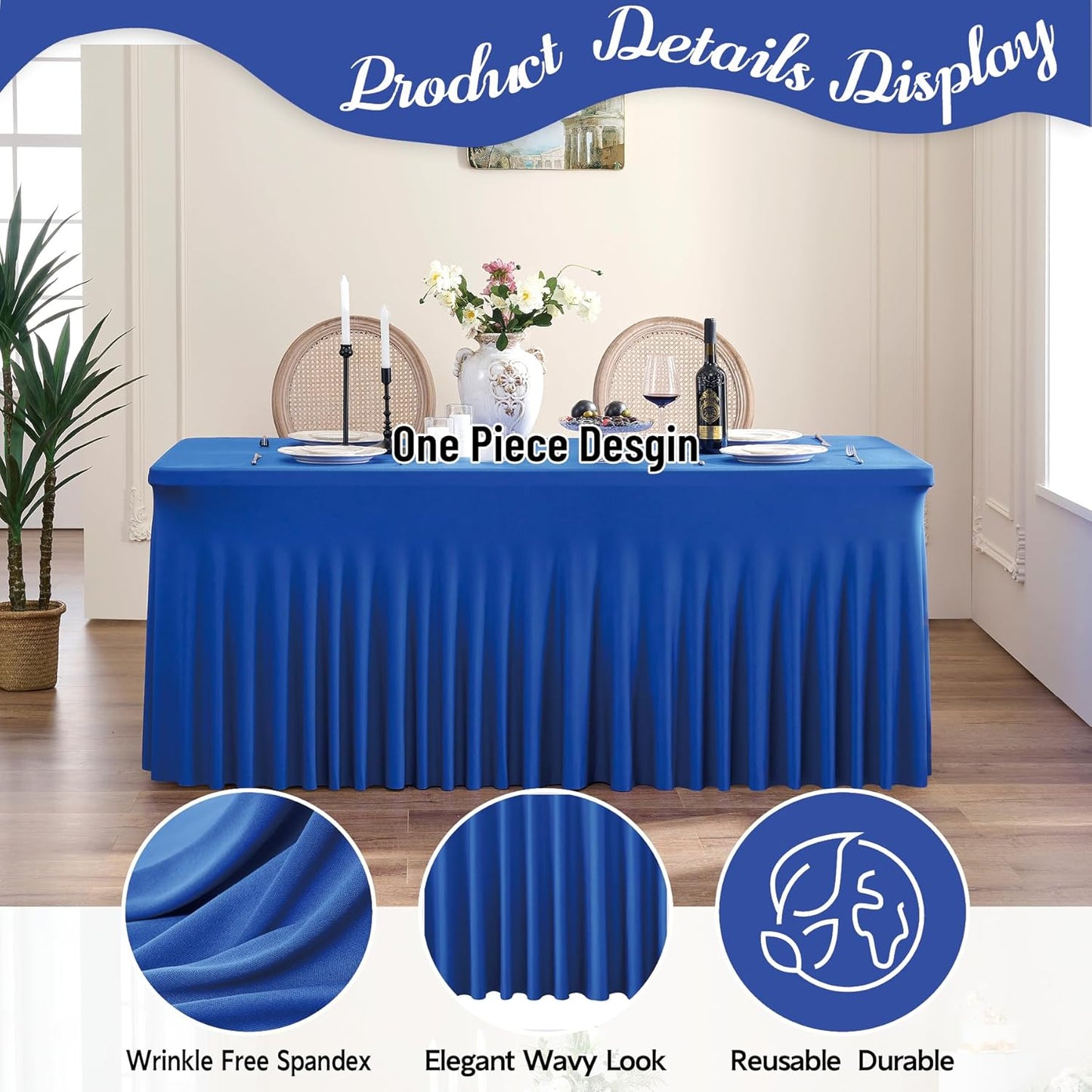 leegleri 6 Pack Royal Blue Spandex Table Clothes for 6 Foot Rectangle Tables, Wrinkle Free Fitted Table Cloth 6ft Stretch Tablecloths for Parties Weddings Birthday Banquet Baby Shower