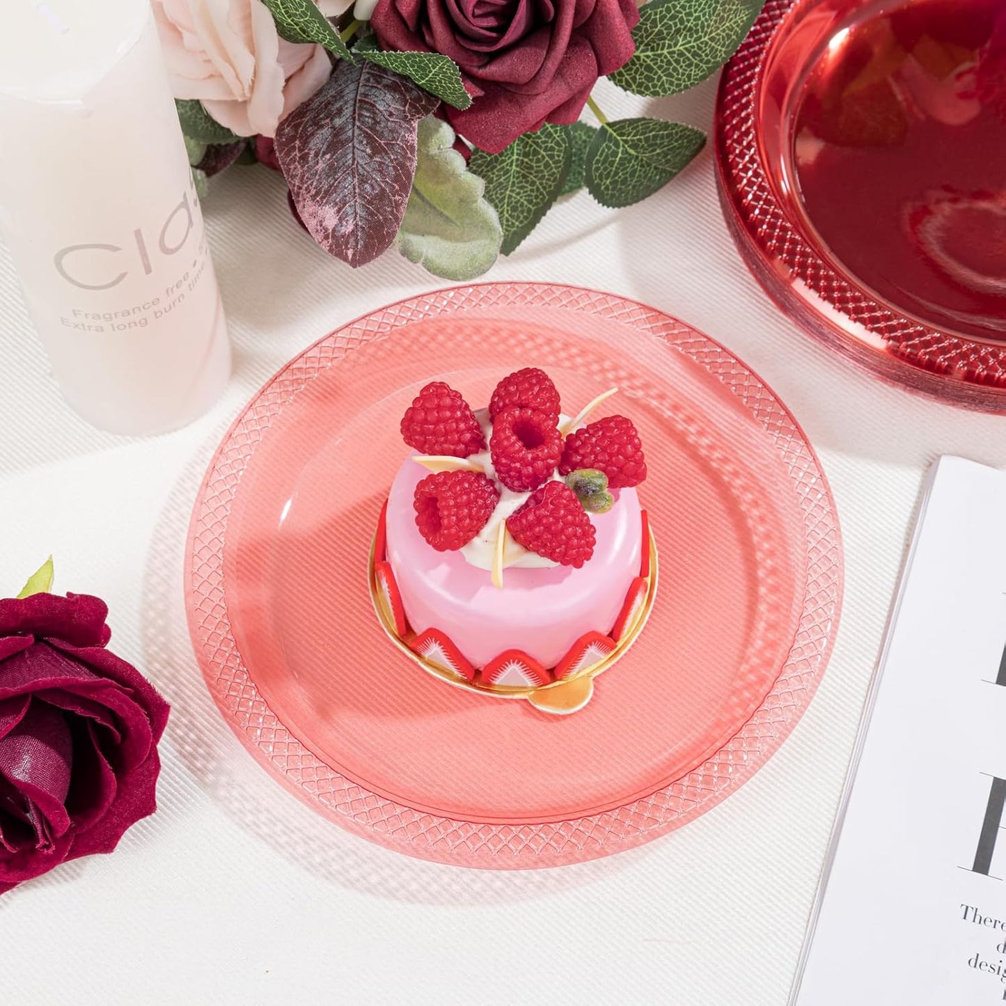 WELLIFE Neon Red Party Plates 7 Inch -150 Count, Translucent Red Plastic Disposable Dessert Neon Plates for Fluorescent Neon Theme Party Cake Salad Appetizers Easter Mother's Day