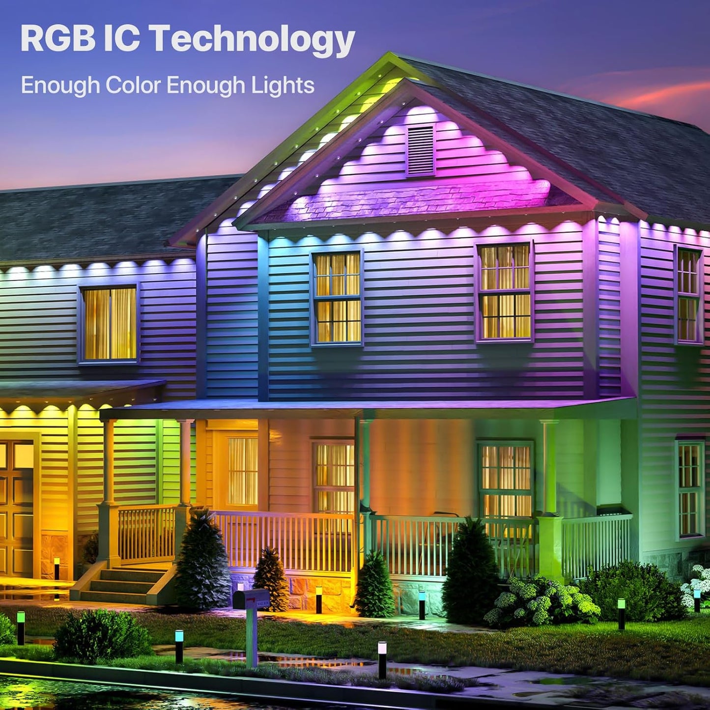Permanent Outdoor Lights,50FT RGB+IC LED Lights with Smart APP & Remote Control, 72 Scene Modes, Waterproof IP65 for Holiday,Christmas,Yard Decorations(Extension Cord Not Included)
