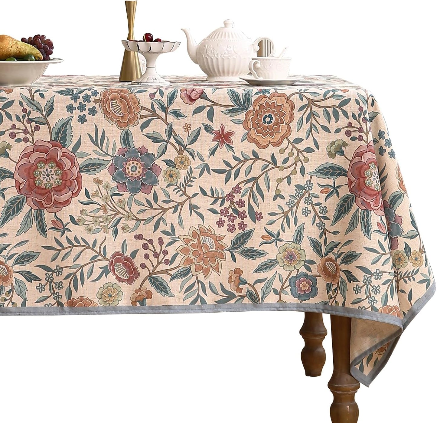 Designer Vintage Linen Rectangle Extra Long Tablecloth,William Morris Floral Colorful Pattern Table Cloth,Decor Table Cover for Kitchen,Dining,Thanksgiving,67"*118"-Flowershadow a