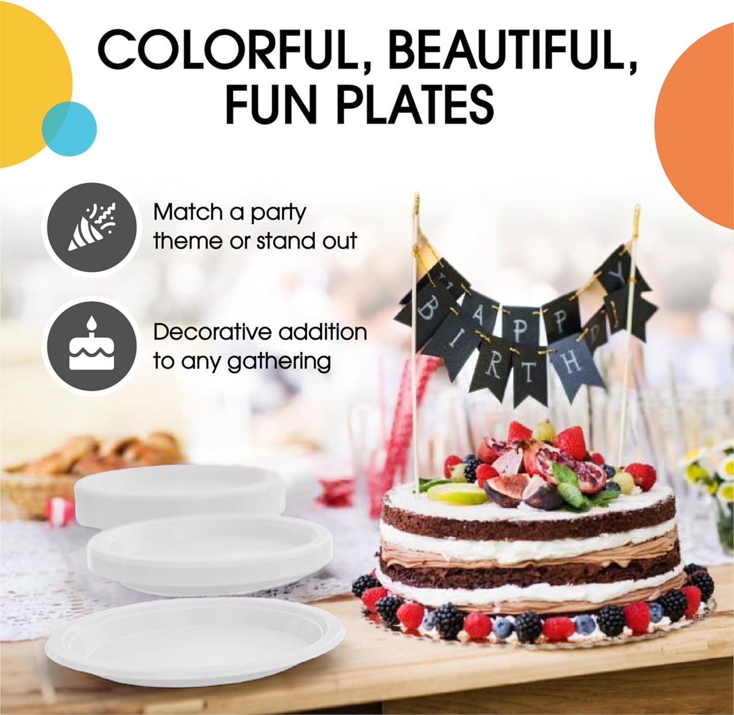Party Solids White Plastic Plates Bulk 7" White Disposable Plates For Party Supplies 600 Pieces Disposable Dinner Plate Heavy Duty 350 GSM Plate Sets, Plastic Dinnerware Sets