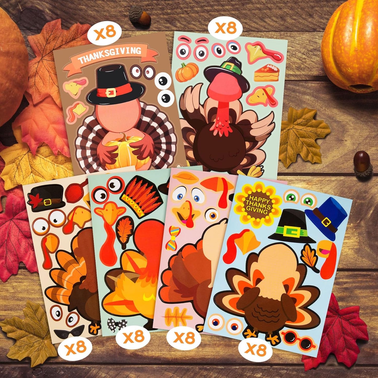 48 Sheets Thanksgiving Stickers for Kids, Make a Turkey Stickers DIY Thanksgiving Crafts Party Favors Supplies for Kids Classroom Thanksgivings Games Activities Fall Harvest Festival Decorations