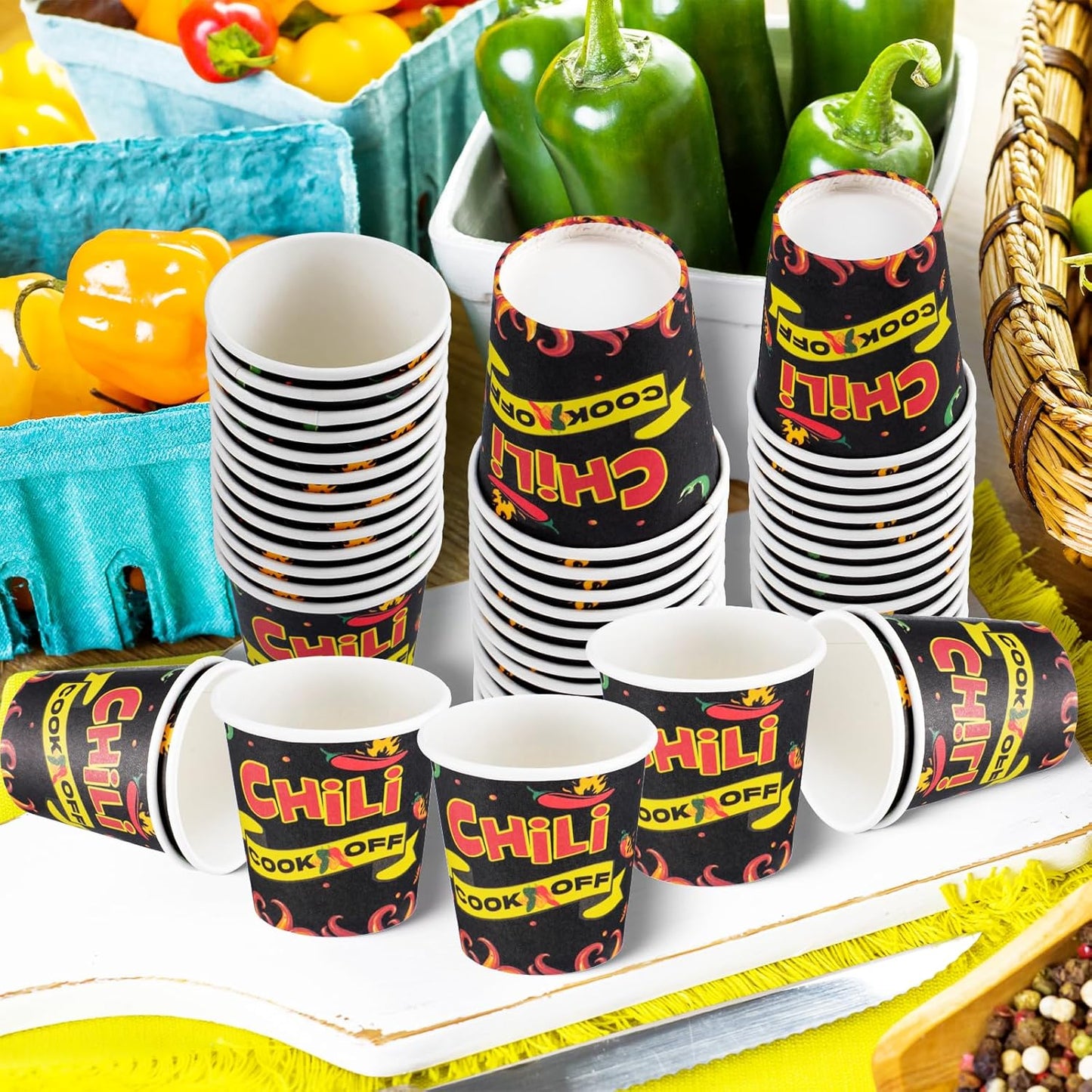 300pcs 2.5oz Chili Cook off Cups Chili Cook Off Decorations Mexican Party Paper Bowls Mini Tasting Disposable Cups Mexican Party Cooking Supplies