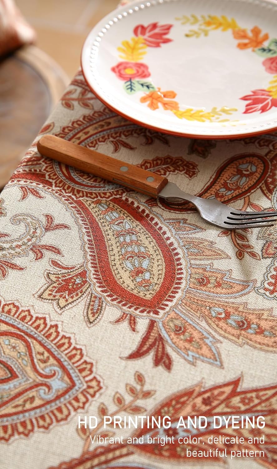 ISAENNE Designer French Red Table Cloth for Rectangle Table,Fall Linen Tablecloth with Cashew Pattern,Stain Proof Decor Tablecloths for Dining Thanksgiving Kitchen,55"*87"-Chauffrey D