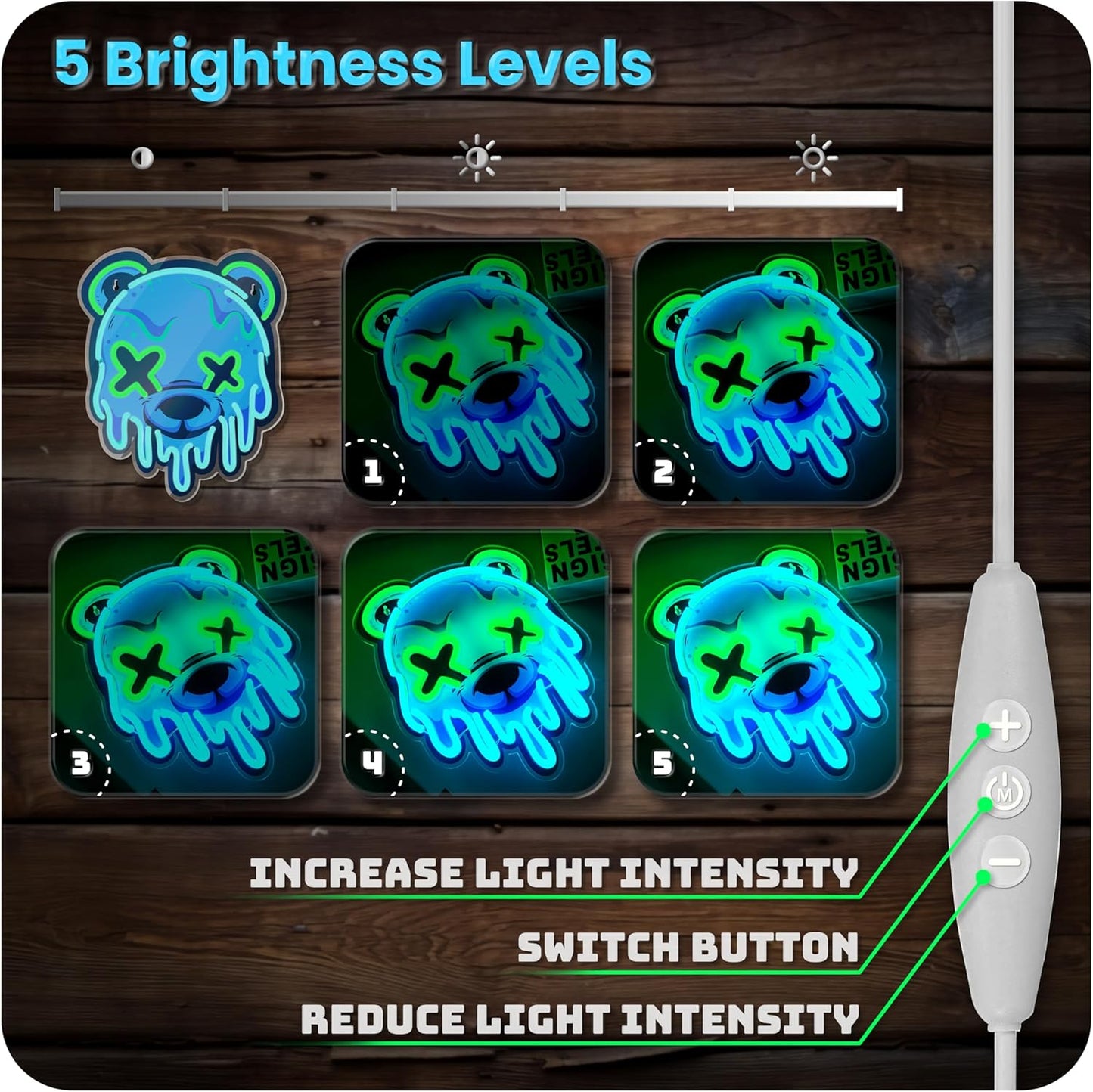 Ice Bear Neon Sign, Cool Led Sign for Wall Decor - Usb Powered, Adjustable Brightness Anime Bear Led Light for Bedroom, Bar, Pub, Party, Man Cave Decor, Unique Gift for Teenage Boys