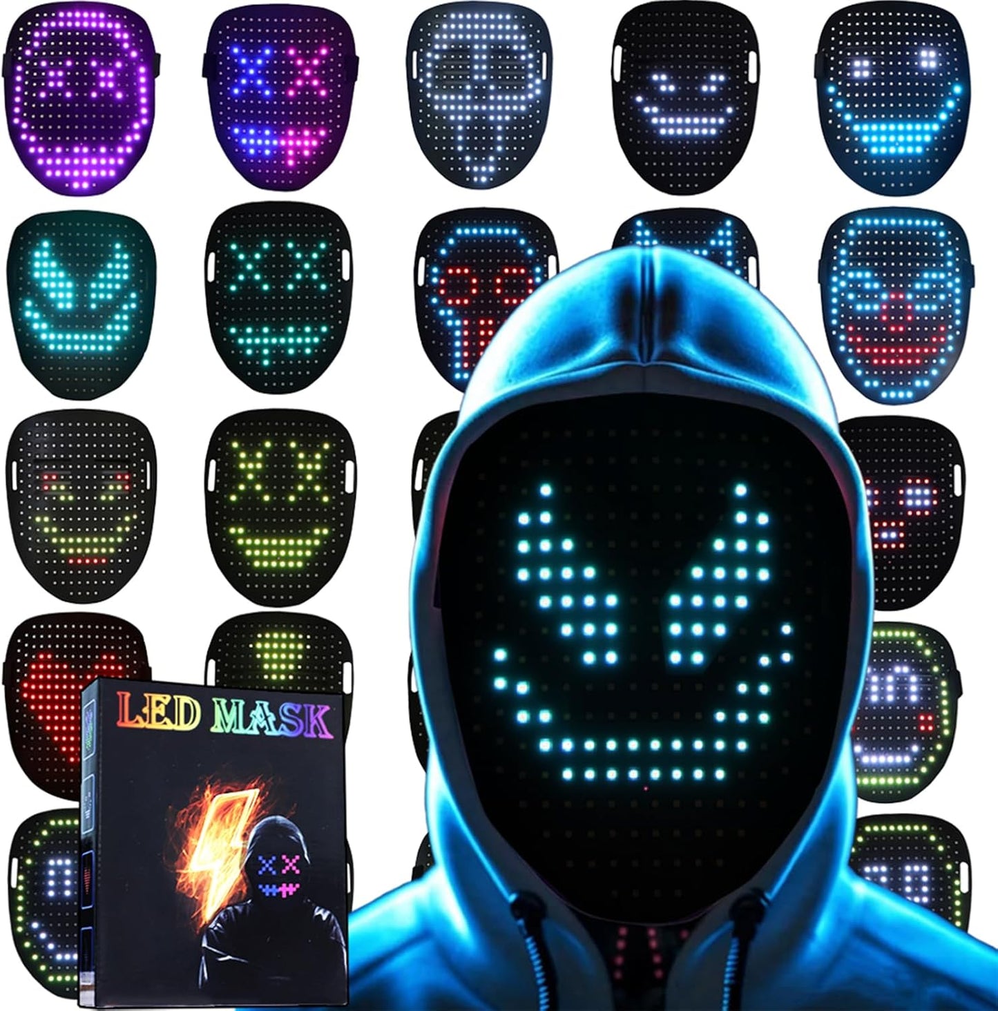 Led Mask Lighted Up Mask - Led Masks with Gesture Sensing Costume for Halloween Costume Cosplay Party Cool Gifts