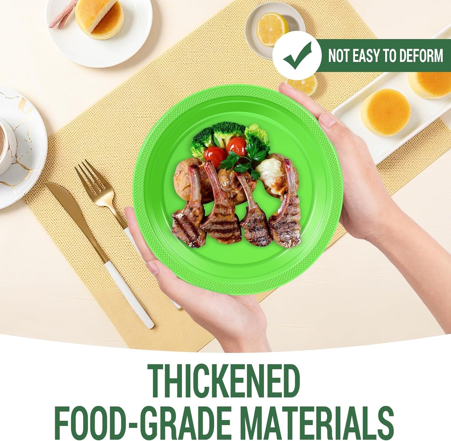 50 Lime Green Plastic Plates For Party, Includes 25-9" & 25-7" Cake Dessert Plastic Dinner Plates Disposable For Party Supplies