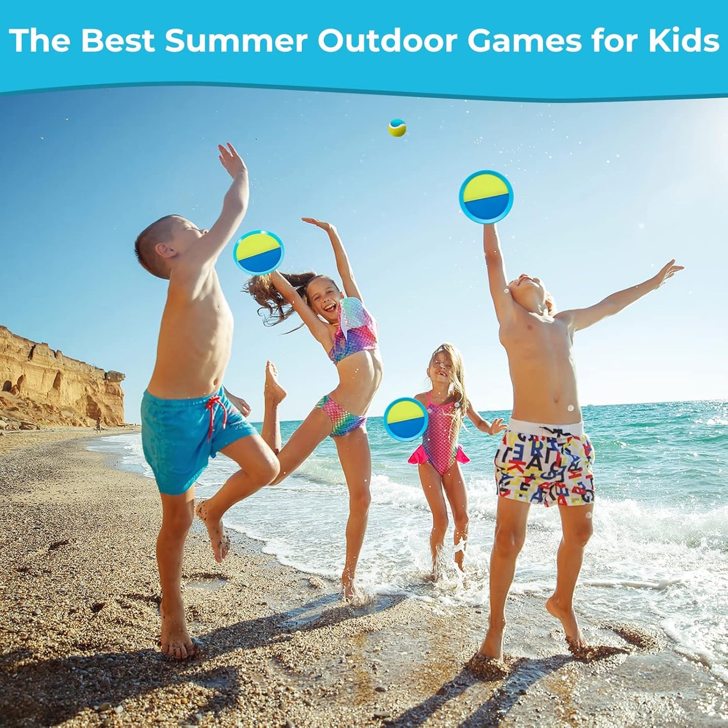 Kids Toys - Outdoor Games, Beach Toys, Toss and Catch Ball Set, Perfect Beach Games Sets Playground Sets for Backyards Easter Gifts for Kids (Light Blue)