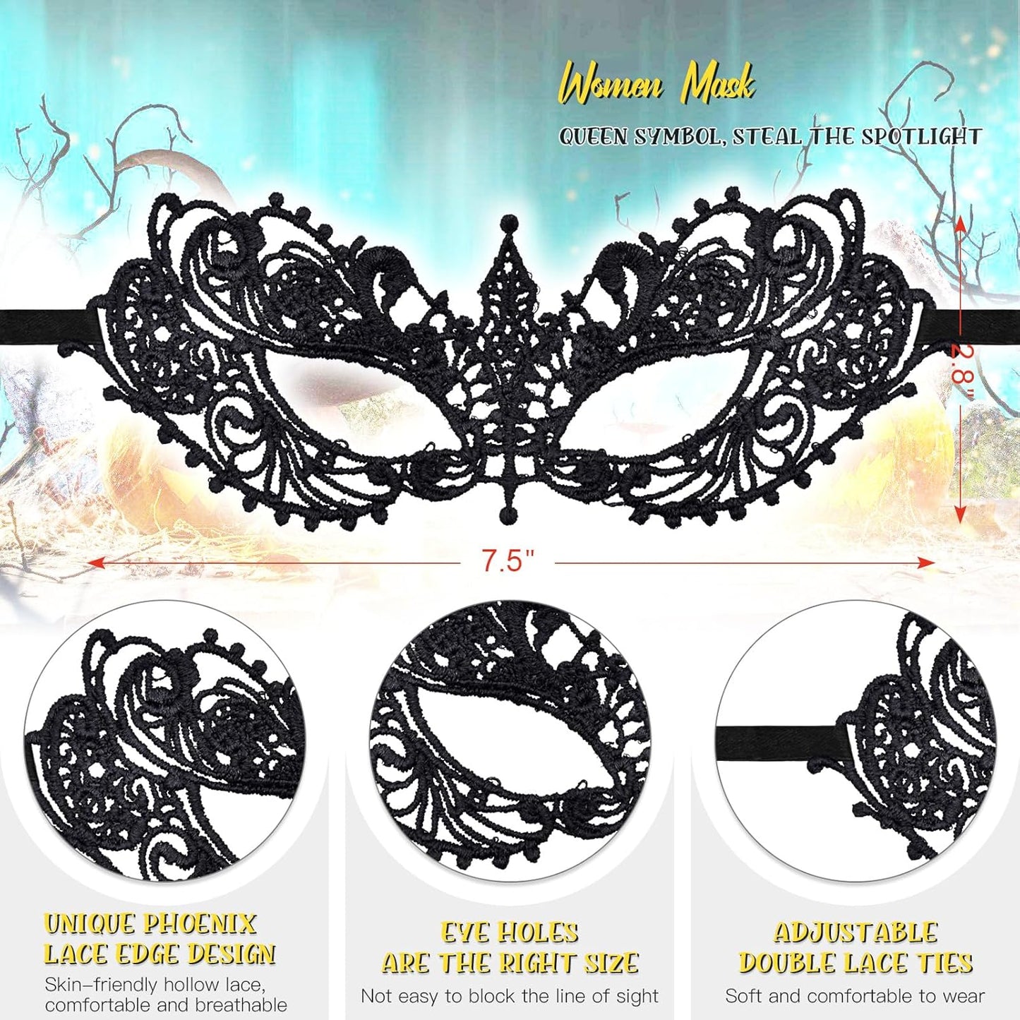 Gold Venetian Masquerade Mask for Women | Lace Mask w/Stick for Mardi Gras Halloween Party