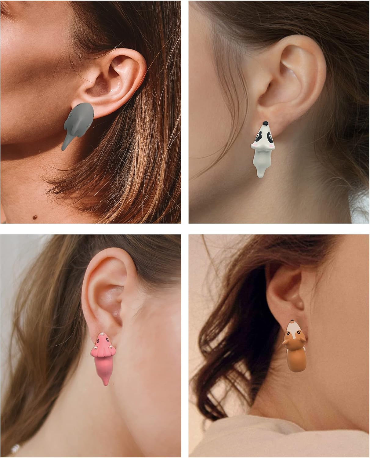 Ulobey Cute Animal Bite Ear Studs Earring - Fashion 3D Polymer Clay for Girls Women - Simple Cartoon Soft Pottery Ear Studs Decors - Creatives Gifts Accessories - Hippo