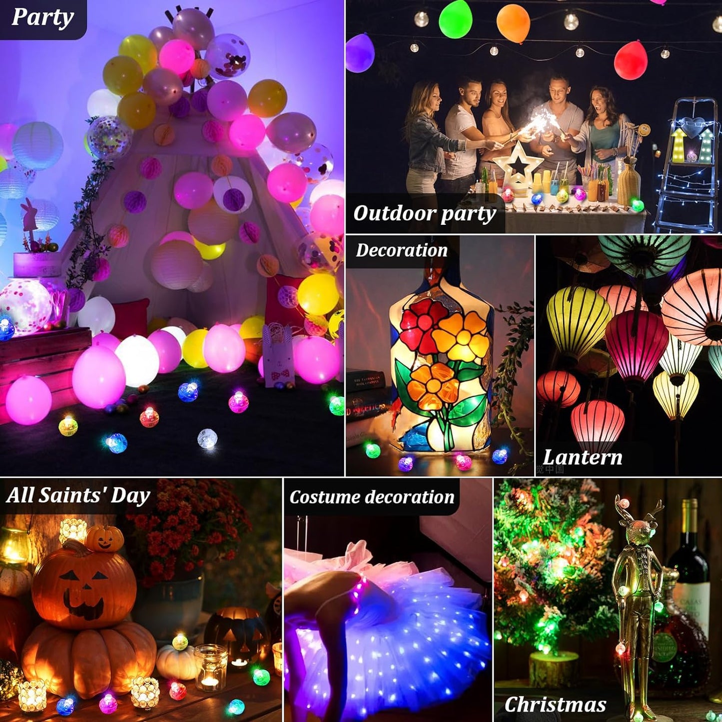 AIKEI 100pcs LED Balloon Lights,Mini Round Balls Lights,Waterproof Tiny Led Light for Balloon Paper Lantern Halloween Christmas Birthday Party Wedding Decoration Rainbow Color