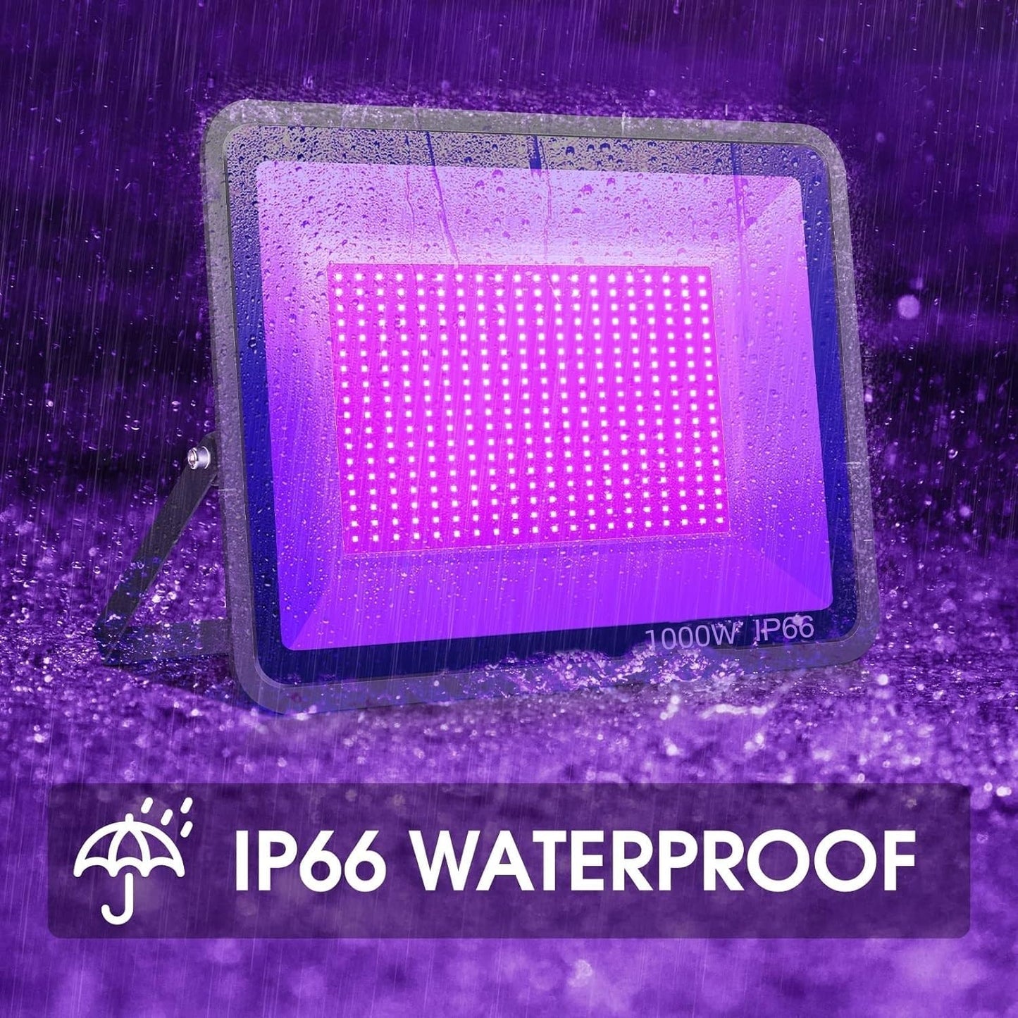 2 Pack 1000W LED Black Flood Light, Big Black Light Outdoor with Plug and Switch, IP66 Waterproof Blacklight for Glow Party, Halloween, Fluorescent Poster, Body Paint, Aquarium