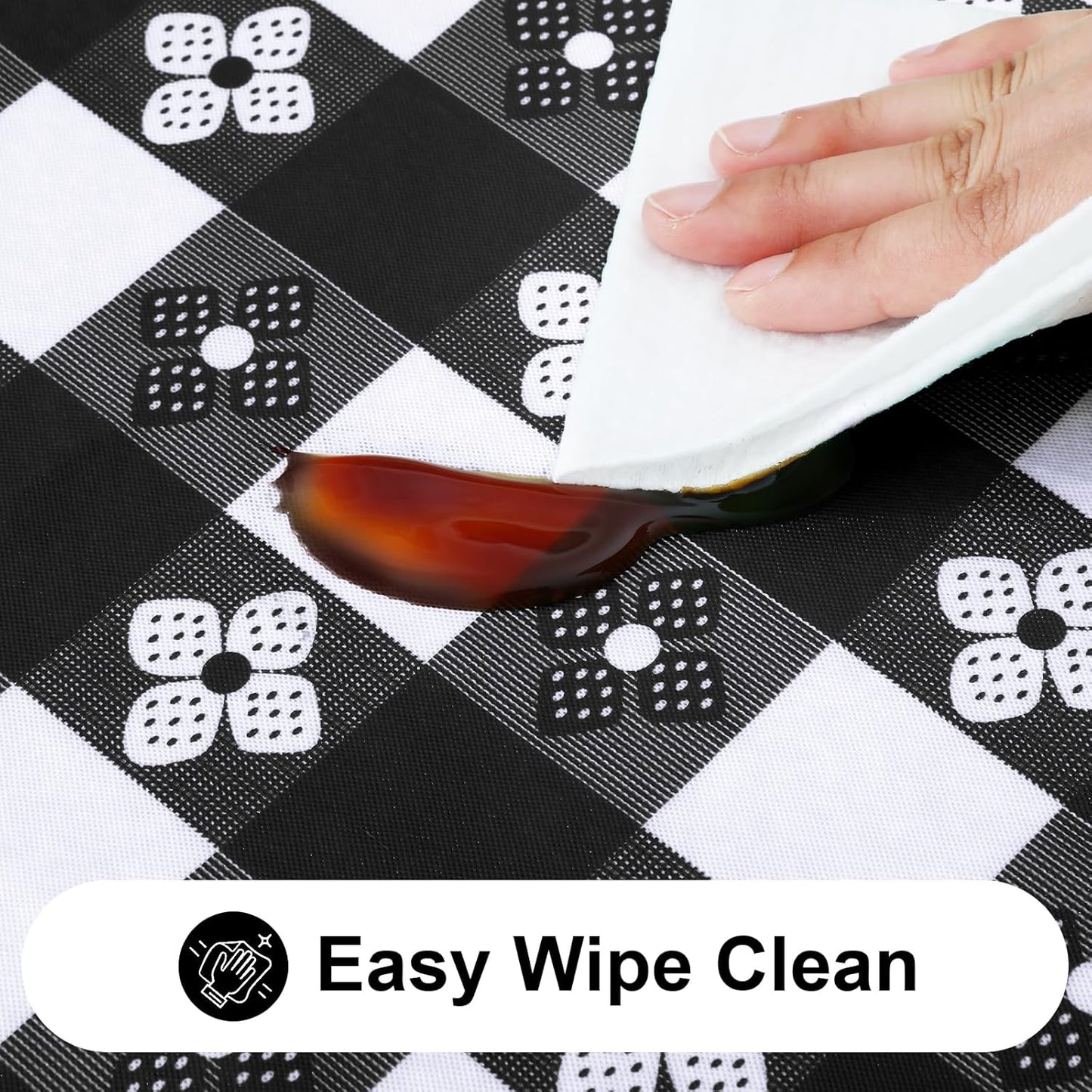 Rectangle Vinyl Table Cloth, Waterproof Elastic Fitted Tablecloth with Flannel Backing, Plastic Table Cover for Picnic, Camping, Outdoor (Black & White, 30"x60")