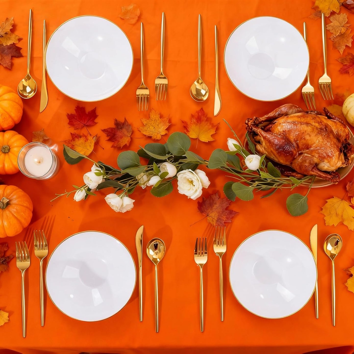 I00000 16 Oz 20 Count White Disposable Soup Bowls with Gold Rim Plastic Bowls Disposable Premium Heavyweight Elegant Plastic Salad Bowl for Thanksgiving, Parties, Weddings