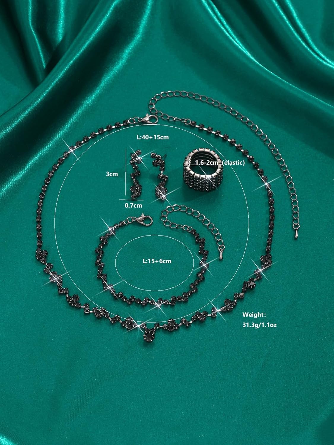 Wedding Jewelry Sets for Brides Rhinestone Necklace and Earring Set Bracelet Ring Gold Silver Prom Jewelry Sets Diamond Flower Teardrop Necklace for Women