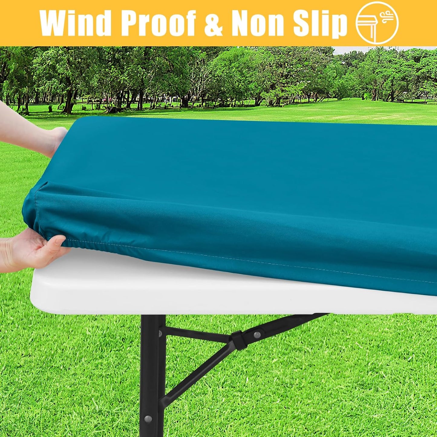 Rectangle Table Cloth, Waterproof Elastic Fitted Tablecloth for 4 Foot Folding Tables, Washable Polyester Tablecloths for Picnic, Camping, Outdoor (Teal, 24"x48")