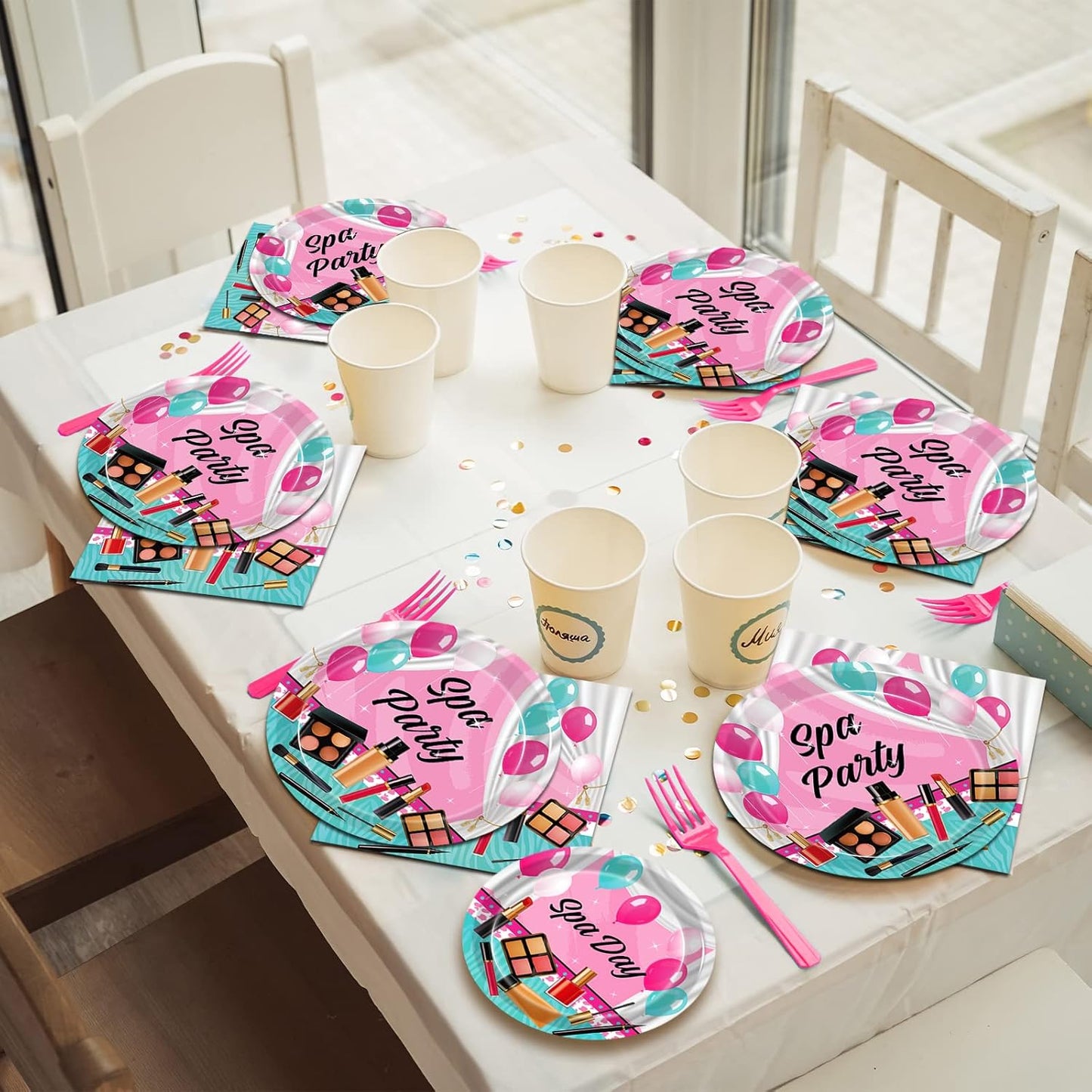 96 Pcs Spa Party Plates and Napkins Set, Spa Day Makeup Party Supplies Decorations for Girls Kids Princess Sweet Pink Make up Theme Birthday Party Tableware Kit, Serves 24