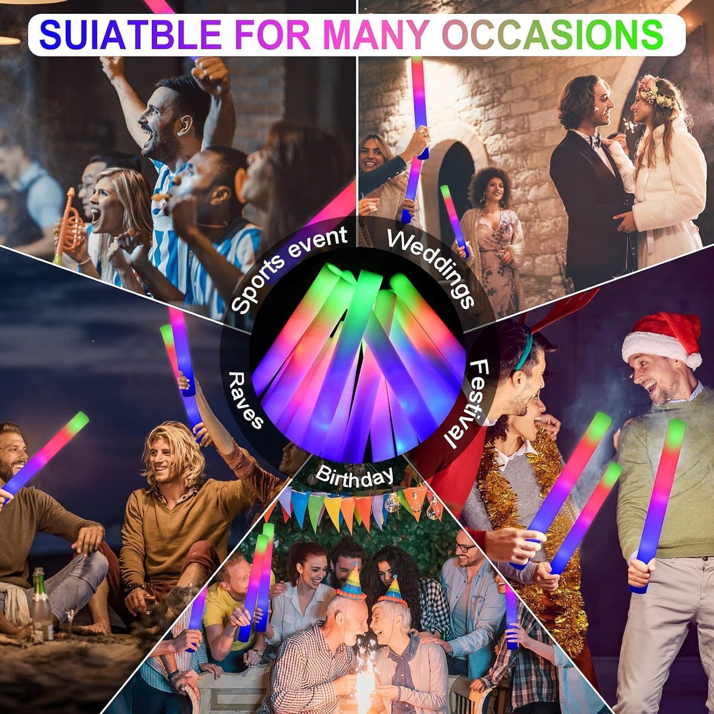 LifBetter Light Up Glow Sticks Bulk, LED Foam Sticks 118 pcs Glow in The Dark with 3 Modes Flashing Led Foam Multicolor Batons Light up Party Favors for Birthdays, Weddings, Concerts, Festivals