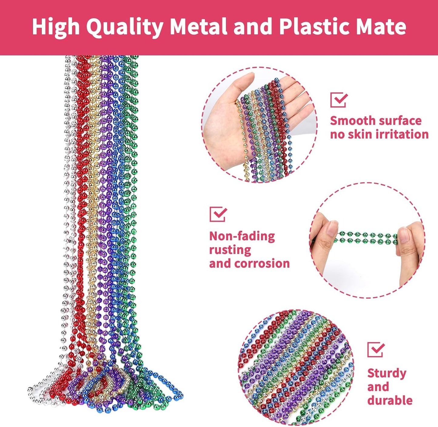 12 Pack Mardi Gras Beads Necklaces, 33 Inch Plastic Beads for Party Favors, Festival Decorations, Parade Throws, Christmas, St. Patrick's Day Celebrations (6 Colors)