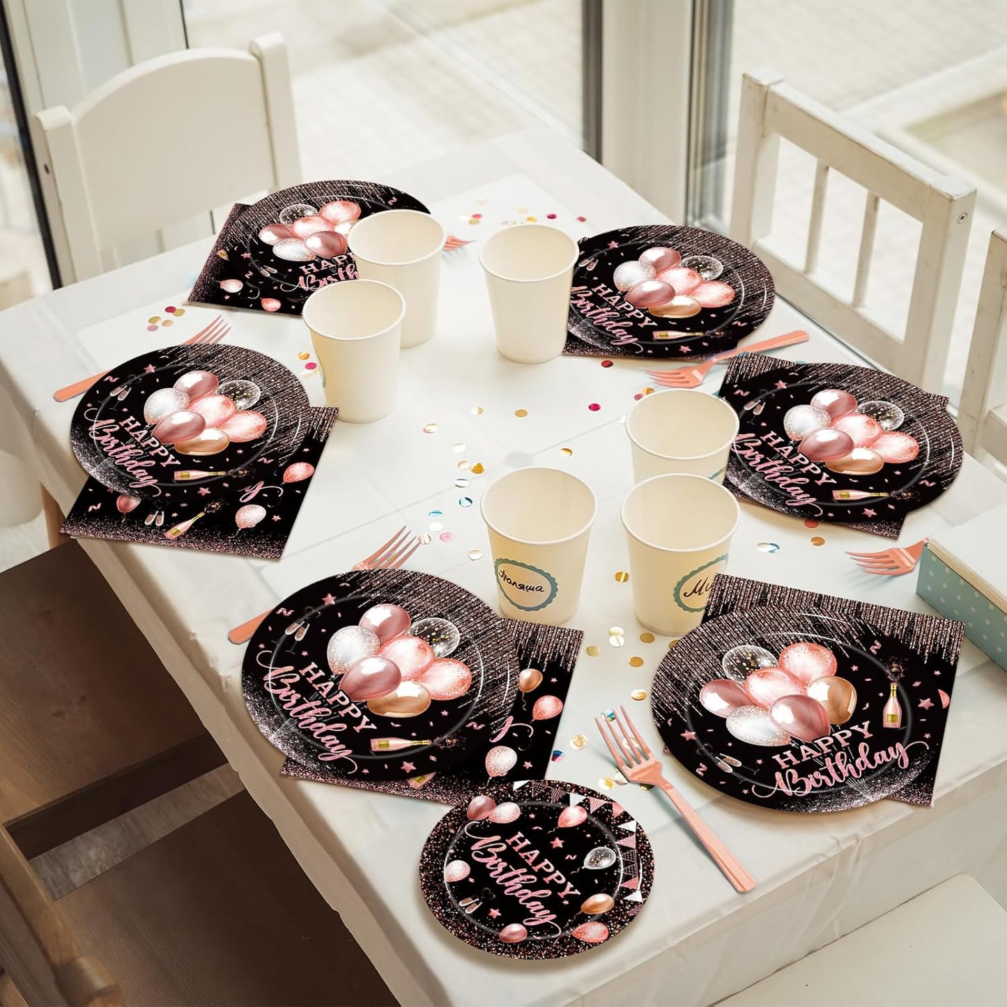 96 Pcs Rose Gold Birthday Plates and Napkins Party Supplies for Women Paper Pink Girls Glitter Happy Birthday Party Disposable Tableware Set Decorations Favors, Serves 24