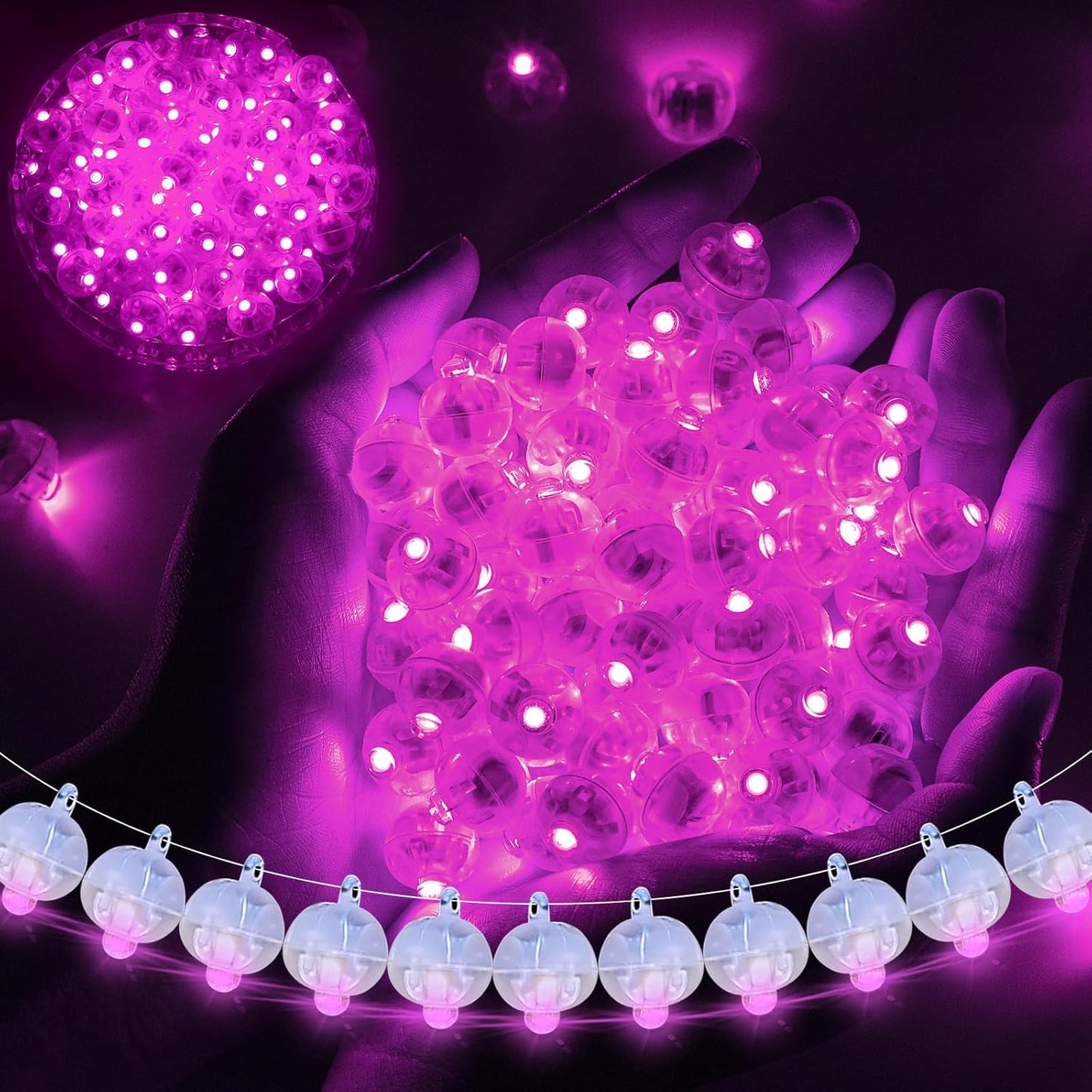 100pcs Balloon Lights Mini Led Lights Round Long Standby Time Multicolor Ball Light Paper Lantern Balloons Lights for Birthday Party Christmas Halloween Decoration (Pink, 100 PCS with Hook)