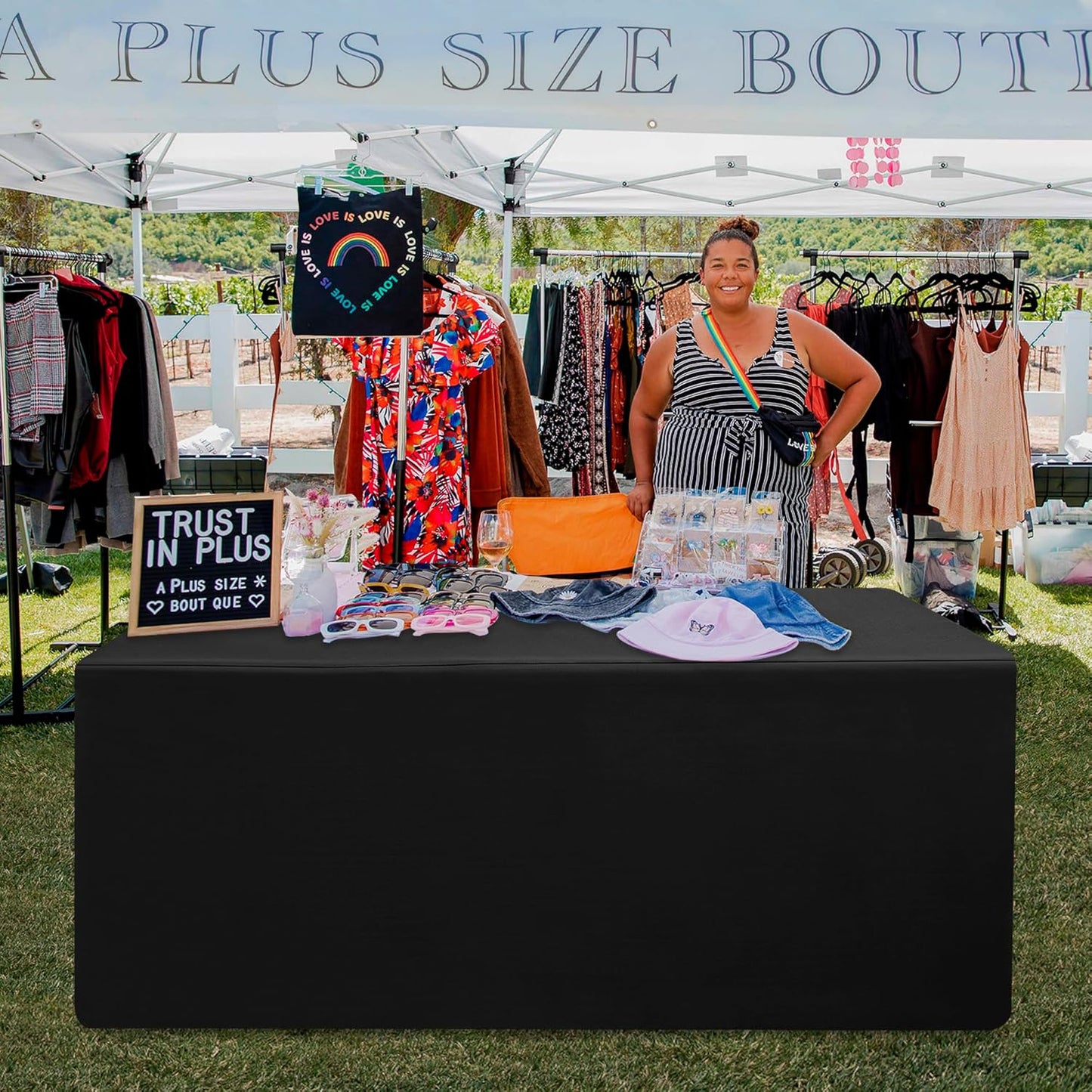 HolidayIdeas 2 Pack Fitted Table Covers Rectangle - 72 x 30 Inch - Black Linen Textured Tablecloths for 6 Foot Tables, Fabric Tableclothes for Craft Show, Trade Show, Parties, Banquet