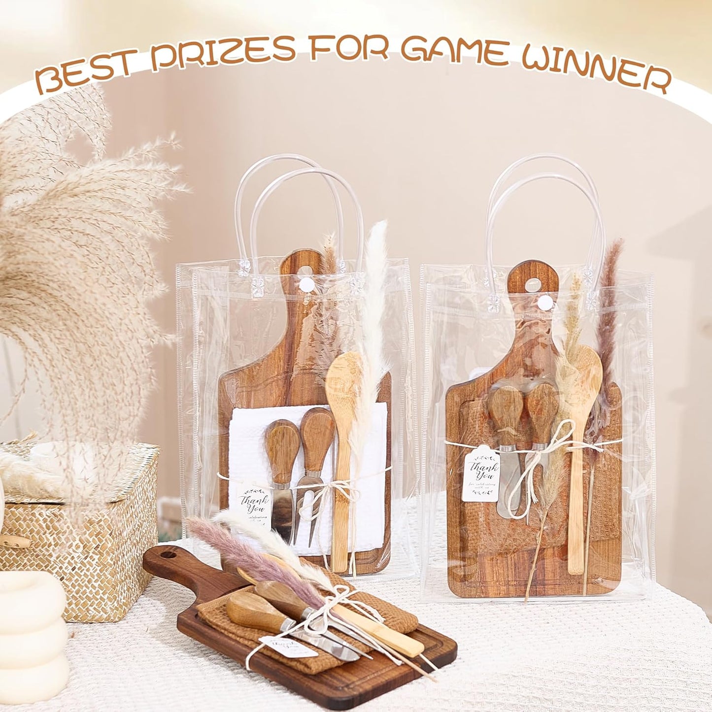 Baby Shower Prizes for Game Winners Baby Shower Games Prizes 6 Sets Square Acacia Wood Cheese Board Towel Thank You Card and Gift Bags Wedding Bridal Shower Favors for Guests