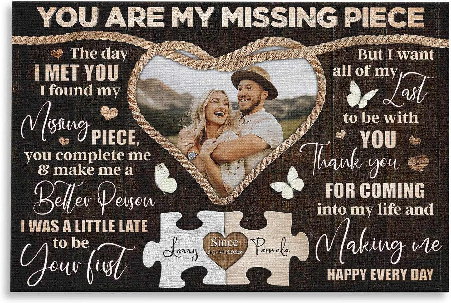 Dem Canvas Personalized Canvas Prints, Custom Photo And Name, You Are My Missing Piece, Wedding Gifts For Couple Anniversary Wedding Engagement Gift For Couples Canvas (12x08)