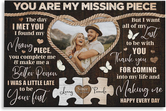 Dem Canvas Personalized Canvas Prints, Custom Photo And Name, You Are My Missing Piece, Wedding Gifts For Couple Anniversary Wedding Engagement Gift For Couples Canvas (12x08)