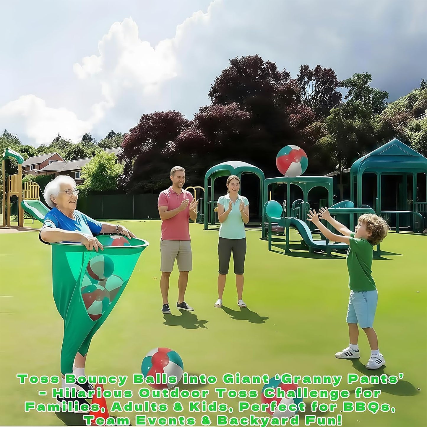 Giant Granny Pants Toss Game Set – Funny Outdoor Party Game with 6 Bouncy Balls & Air Pump | Hilarious Yard Toss Challenge for Families, Adults & Kids, BBQs, Team Events