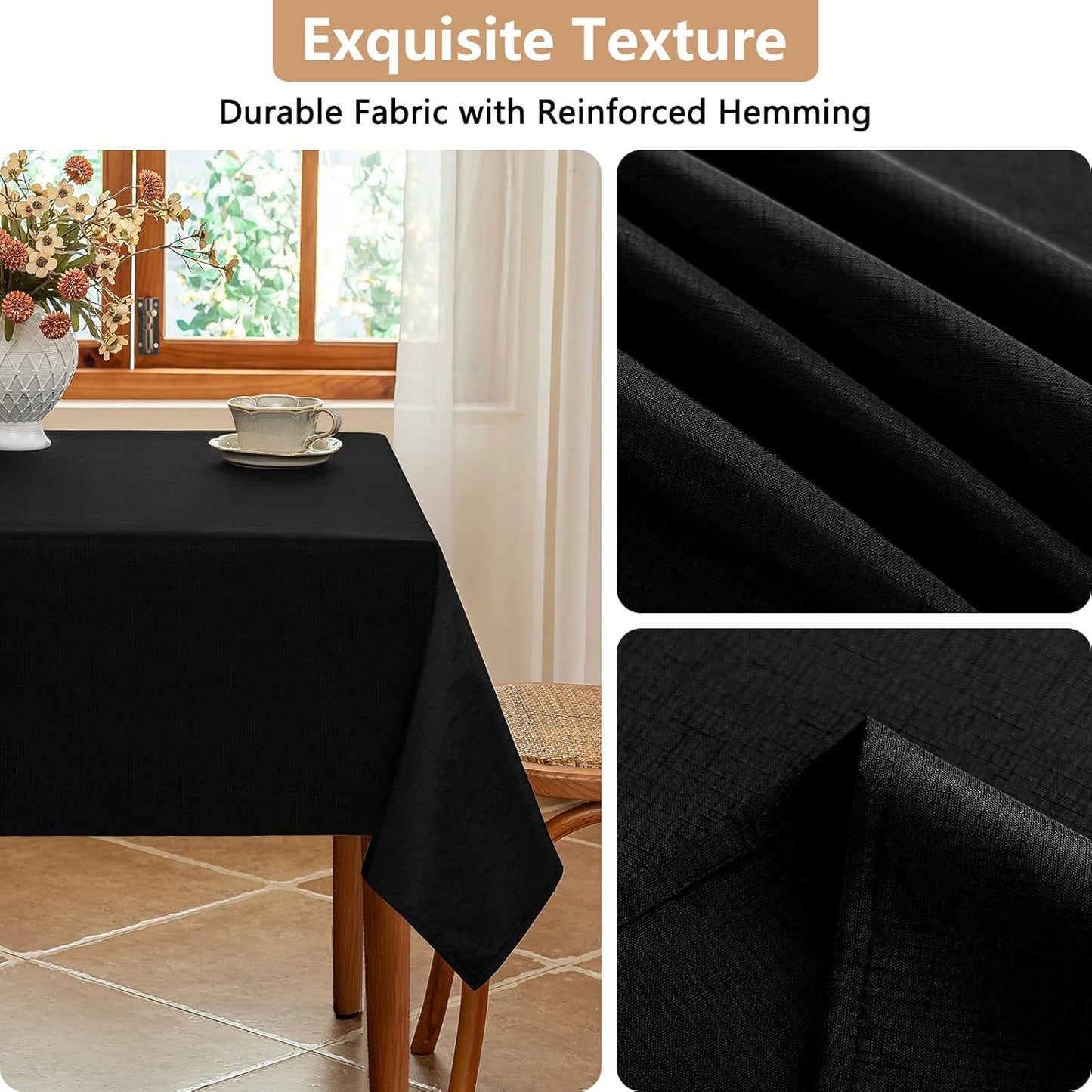 Fabric Black Rectangle Table Cloth, Faux Linen Textured Stain Resistant & Wipeable Tablecloth for 8 Foot Rectangular Table, Easy Clean for Dinning Banquet Party, 54 x 108 Inch