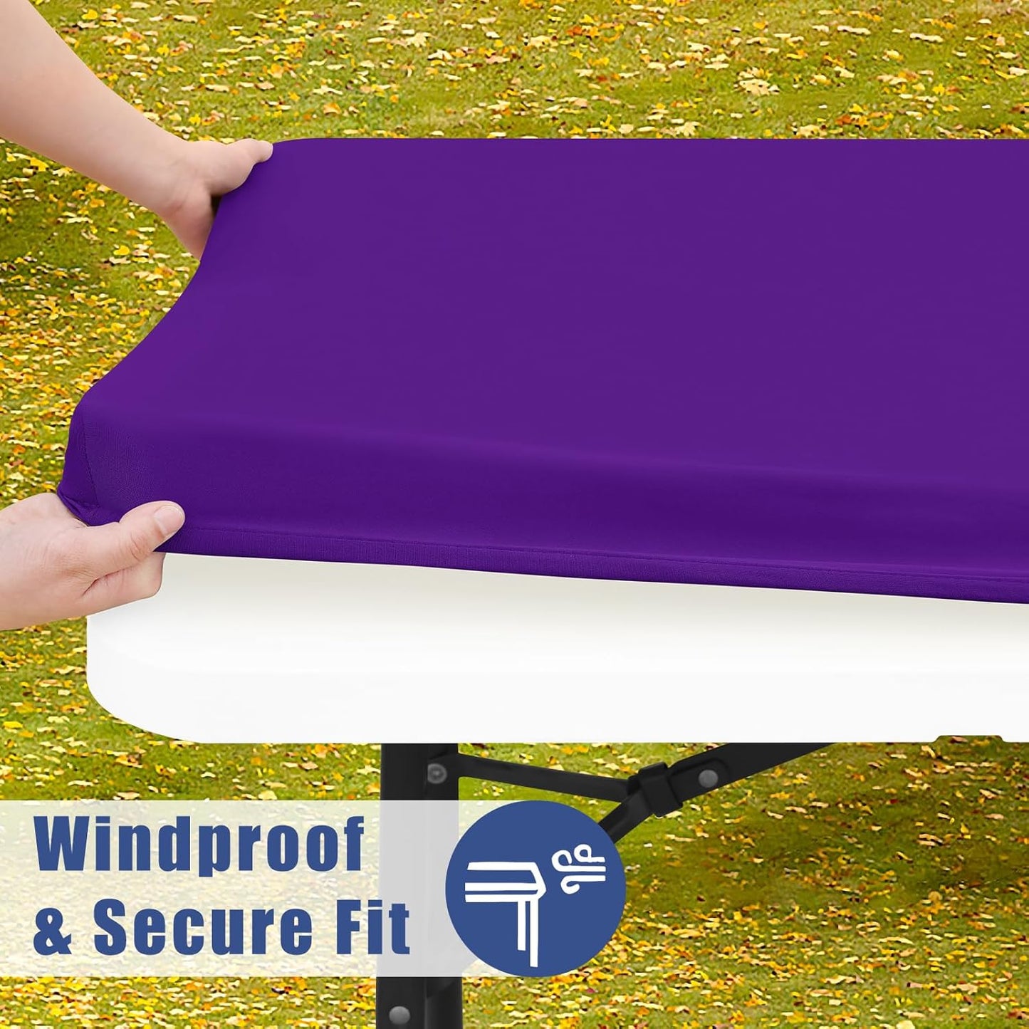 Spandex 8 Foot Rectangle Table Cloth 2 Pack, Elastic Fitted Tablecloths for Picnic, Stretch Washable Patio Table Cover for Outdoor, Camping, Banquet and Parties (Purple, 30"x96")