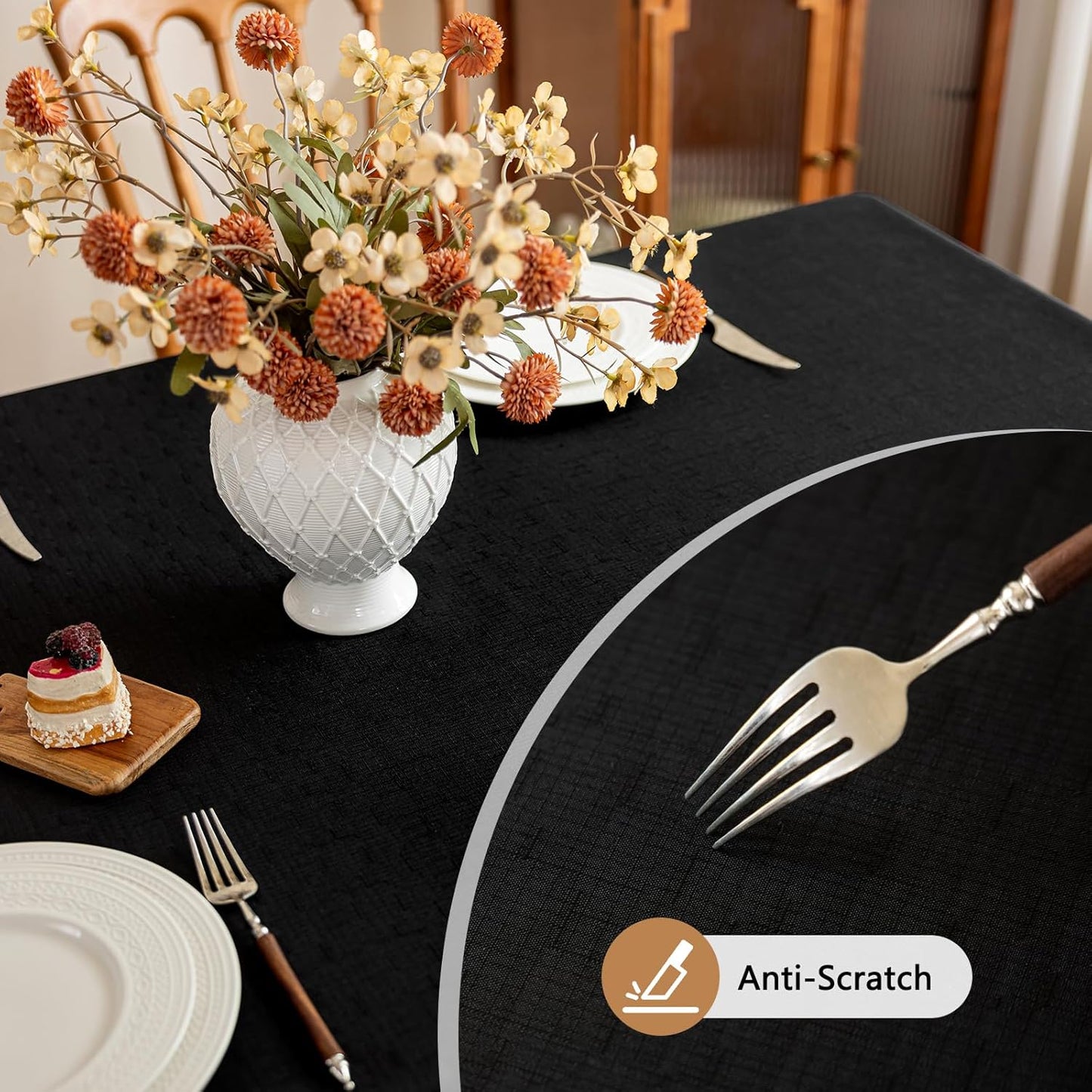 Fabric Black Rectangle Table Cloth, Faux Linen Textured Stain Resistant & Wipeable Tablecloth for 8 Foot Rectangular Table, Easy Clean for Dinning Banquet Party, 54 x 108 Inch