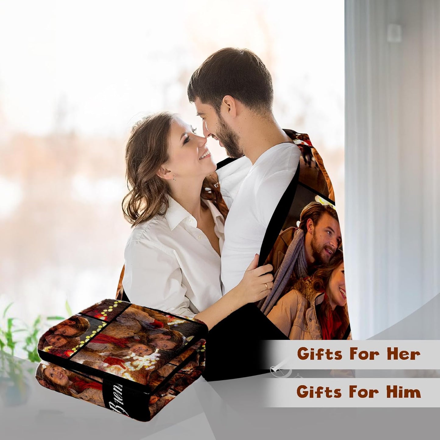 Personalized Valentine's Gifts for Couples, Custom Photo Blankets for Boyfriend Girlfriend with & Name Date, I Love You Birthday Wedding for Wife, Husband, Her, Him