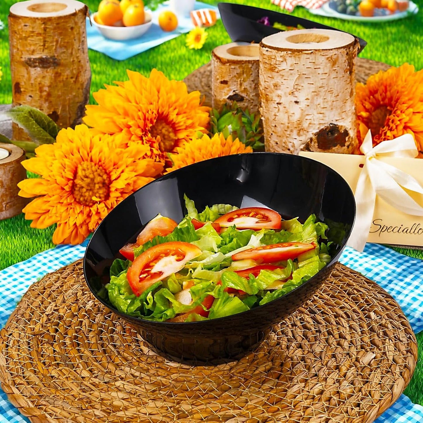 bUCLA 12 Pack Black Plastic Serving Bowls - 20 OZ Angled Bowls Disposable for Chip,Candy,Salad and Fruit - Ideal for Wedding, Party & New Year