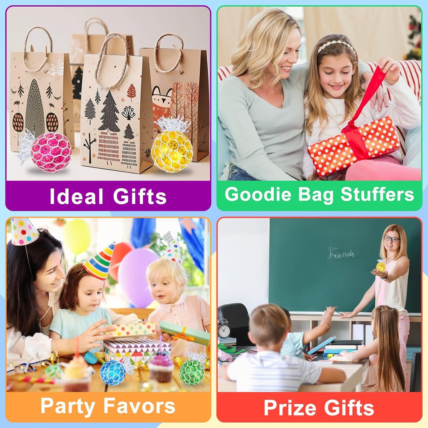 24 Pack Stress Balls Set Fidget Toys for Kids,Christmas Party Favors for Boys Girls School Class Birthday Gifts,Squeeze Balls Bulk,Game Prizes and Goodie Bag Christmas Stocking Stuffers Filler