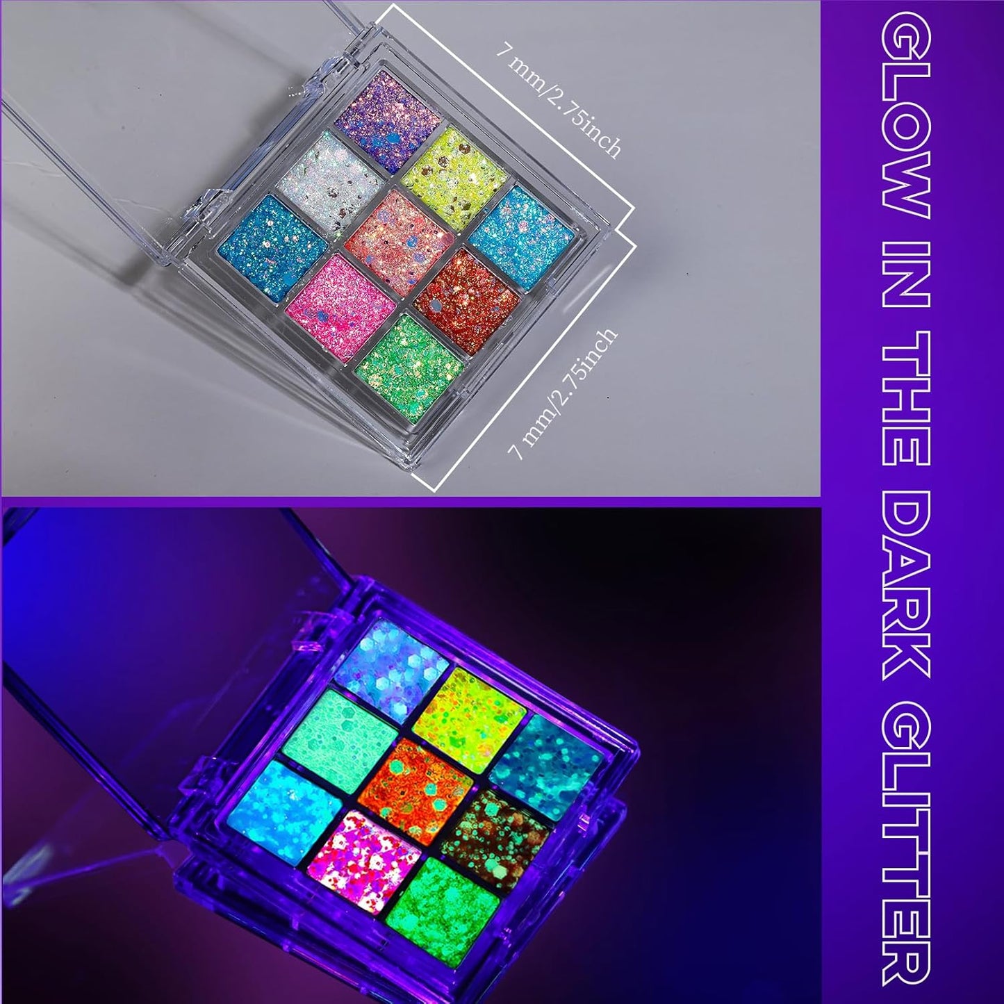 YGDZ Glow in The Dark Body Glitter, Face Glitter Gel, Mermaid Face Gems Kit, Hair Glitter Jewels for Halloween Makeup, Festival Outfits for UV Black Light Party, Rave Accessories for Women