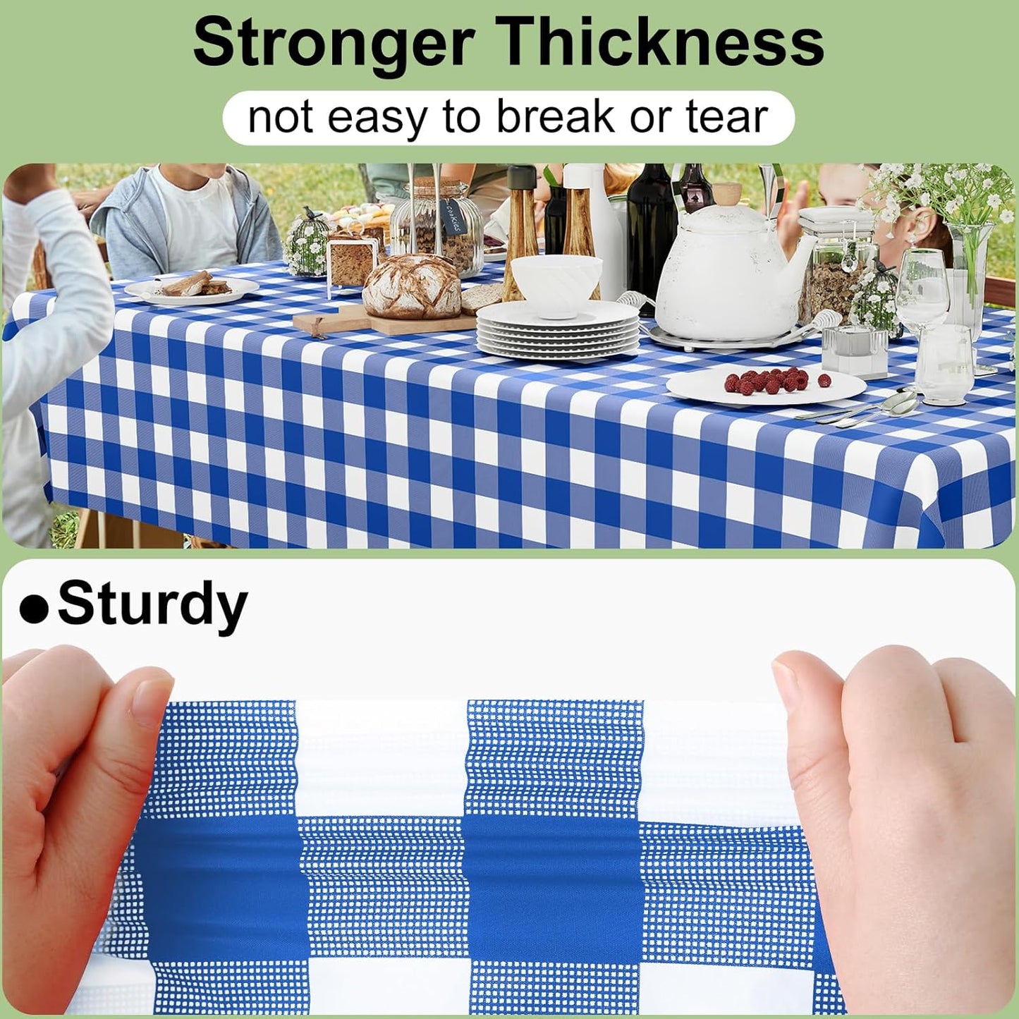 Smiry 54 Inch x 300 Feet Disposable Table Cover Roll, Blue & White Plastic Table Cloth in Cut-to-Size Box with Slide Cutter, Waterproof Rectangle Tablecloths for Weddings, Banquets, Outdoor