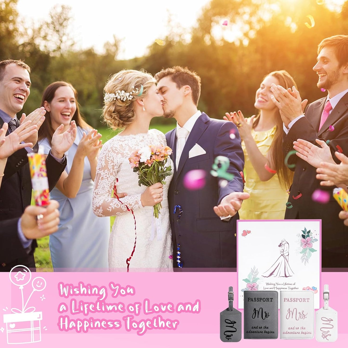 Mr and Mrs Luggage Tags & Passport Holders Set, Bridal Shower Gifts for Bride - Honeymoon Travel Essentials, Wedding Gifts for Couples 2025, Vacation Must Haves