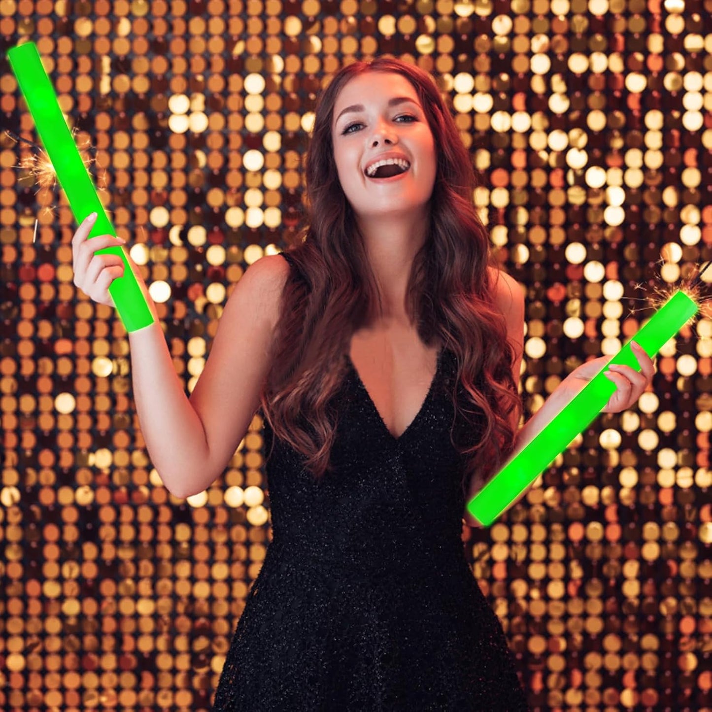 Glow Foam Wand, 36 Pcs Giant Green LED Light Up Sticks Flashing Glowing Baton Wands Party Supplies for St. Patrick's Day, Raves,Concert,Christmas, Halloween,Sporting Events